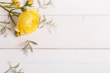 Festive flower composition on the white background. Overhead viewの写真素材