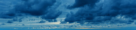 Dramatic sky with stormy clouds. Thunderstorm clouds sky background., bannerの写真素材