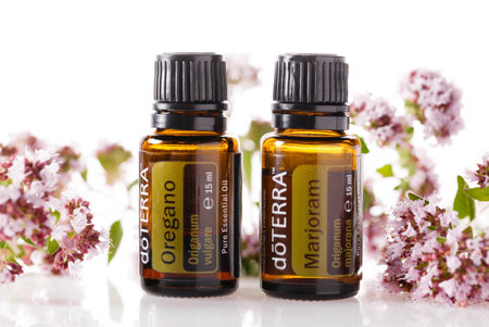 Riga, Latvia- Jul 20 2022 - Illustrative editorial image of Doterra Essential Oils Oregano ans Marjoram.のeditorial素材