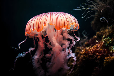 Magical underwater world, jellyfish, algae all in pink colors, biodiversityの素材