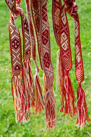 Belarusian sashes with a classic geometric pattern of rhombusesの写真素材