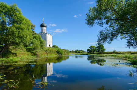 BOGOLUBOVO, RUSSIA - AUGUST 21, 2015: Church of the Intercession on the Nerl near the village Bogolubovo, Vladimir region, Russiaのeditorial素材