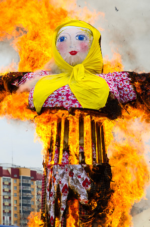 Traditional burning of scarecrow of Carnival during the Shrovetide festivitiesの写真素材