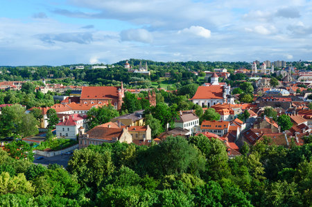 Beautiful view from observation deck of Mount Gediminas on Prechistenskiy Cathedral and Catholic...
