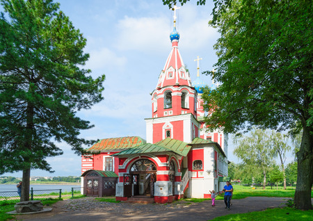 UGLICH, RUSSIA - JULY 19, 2016: Unidentified people walk near old Church of Tsarevich Dmitry on Blood, Uglich, Russiaのeditorial素材