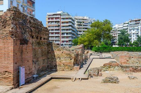 Archaeological excavations of palace of Roman Emperor Galerius (III century) on one of central streets of Thessaloniki, Greeceの写真素材