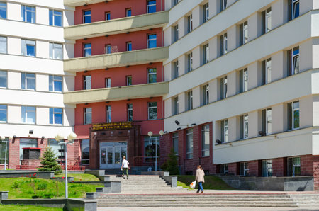 VITEBSK, BELARUS - MAY 25, 2017: Unknown people go to educational and laboratory building of Vitebsk Order "Badge of Honor" State Academy of Veterinary Medicine, Street 1-st Dovatora, Belarusのeditorial素材