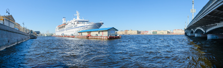 SAINT PETERSBURG, RUSSIA - MAY 2, 2017: Cruise ship Astor on quay on Neva at English embankment in St. Petersburg, Russiaのeditorial素材