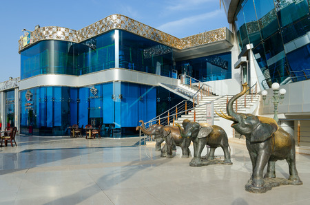 SHARM EL SHEIKH, EGYPT - MAY 9, 2018: Sculptures of elephants in popular shopping and entertainment area Soho Square, Sharm El Sheikh, Egyptのeditorial素材