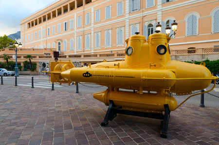 MONACO-VILLE, PRINCIPALITY OF MONACO - SEPTEMBER 15, 2018: Jacques-Yves Cousteau bathyscaphe for oceanographic research near Oceanographic Museum, Monaco-Ville, Principality of Monacoのeditorial素材