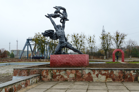 PRIPYAT, UKRAINE - NOVEMBER 11, 2018: Monument to Prometheus near Chernobyl nuclear power plant in exclusion zone, Pripyat, Ukraineのeditorial素材