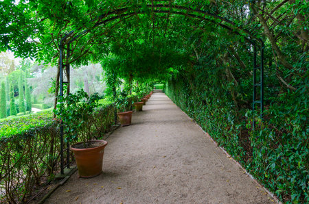 LLORET DE MAR, SPAIN - SEPTEMBER 9, 2018: Gardens of Saint Clotilde in popular resort town of Lloret de Mar, Costa Brava, Catalonia, Spainのeditorial素材