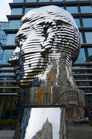 PRAGUE, CZECH REPUBLIC - JANUARY 25, 2019: Sculptural composition Franz Kafka Head, Prague, Czech Republicのeditorial素材