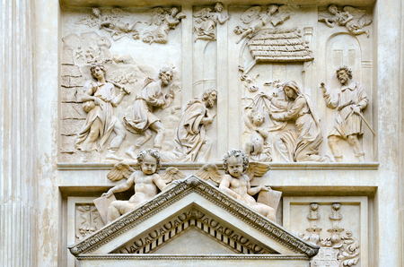 PRAGUE, CZECH REPUBLIC - JANUARY 22, 2019: Fragment of facade of Holy Hut of Virgin Mary of Loreto, Prague Loreta, Prague, Czech Republicのeditorial素材
