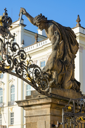 Sculpture "Battle of Titans" (1850) on gates of Giants (Titans) in Prague Castle, Prague, Czech Republicのeditorial素材