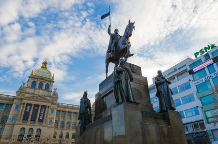PRAGUE, CZECH REPUBLIC - JANUARY 23, 2019: Monument to St. Wenceslas at National Museum on Wenceslas...