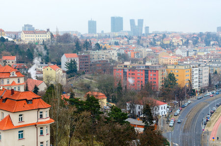 PRAGUE, CZECH REPUBLIC - JANUARY 25, 2019: View from observation deck of Vysehrad to Prague, Czech...