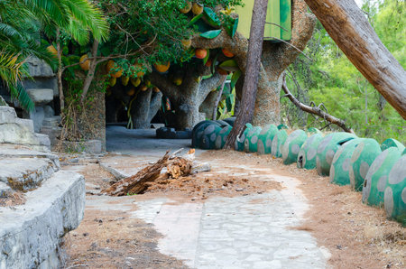 CAMYUVA, TURKEY - SEPTEMBER 23, 2022: Territory of abandoned five-star hotel (formerly Holiday Area Eco Dream Club Sea Resort by Naturland hotel chain), Camyuva, Turkeyのeditorial素材