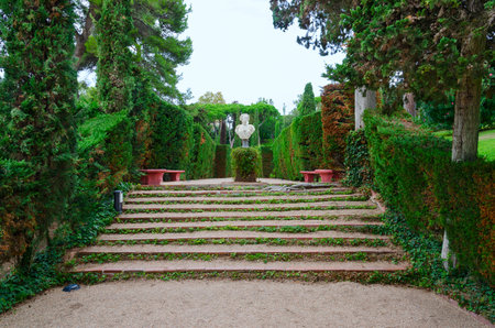 LLORET DE MAR, SPAIN - SEPTEMBER 9, 2018: Famous picturesque gardens of Saint Clotilde in Lloret de Mar, Costa Brava, Catalonia, Spainのeditorial素材
