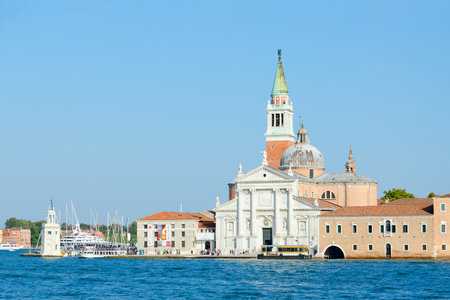 VENICE, ITALY - SEPTEMBER 16, 2018: Beautiful view from sea to Cathedral of San Giorgio Maggiore on island of same name, Venice, Italyのeditorial素材