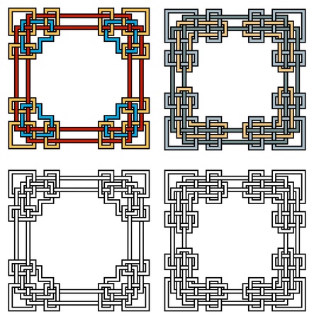 two square ornamental frames, coloured and black&white versions のイラスト素材