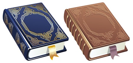 two colour versions of a book decorated with ornamentのイラスト素材