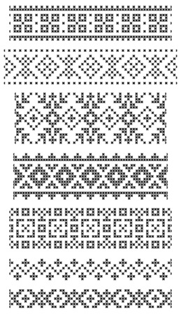 set of seamless geometrical borders, embroidery crossのイラスト素材
