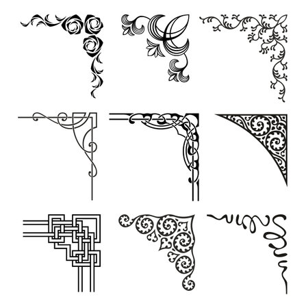 set of ornamental corners in different styleのイラスト素材