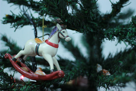 Christmas tree toys and decorations. New Years characters.の写真素材