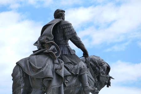Nizhny Novgorod, Russia, 08.05.2021. Monument to Alexander Nevsky at the Cathedral on the Strelka, at the confluence of the two rivers Volga and Oka. ... High quality photoのeditorial素材
