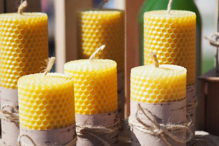 Candles made of natural beeswax with aroma. High quality photoの写真素材