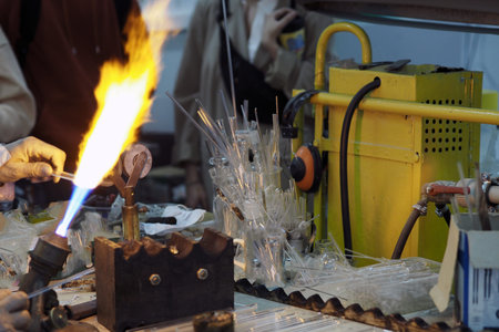 Manufacture of glass products. Workshop for the production of glass products with the help of fire....