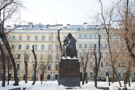 Moscow, Russia, Gogolevsky boulevard. 16/02/2022, Monument to Nikolai Gogol by sculptor Nikolai Andreev. . high quality photoのeditorial素材