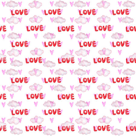 Seamless pattern with hearts on a white background. Suitable for the design of paper, fabric, postcards.の写真素材