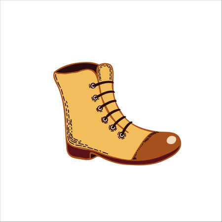 Boot. Mens shoes drawn in vector on a tablet. Brown shoe with laces on a white background. Suitable for printing, creativity.のイラスト素材