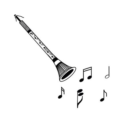 Musical folk instrument. Russian folk instrument - zhaleika, pipe, hand-drawn in vector on a white background. Suitable for printing on fabric, posters, cards, invitations.のイラスト素材