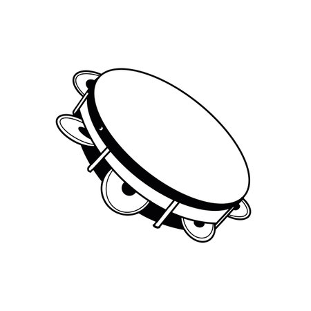 Musical instrument tambourine. Round musical instrument. Vector illustration. All objects are hand-drawn in black in vector. For printing on invitations, posters, cards.のイラスト素材