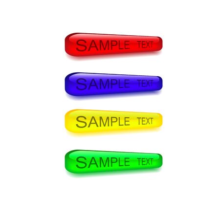 Four buttons: red, blue, yellow, green on a white background, sample text.Rasterized copy.のイラスト素材