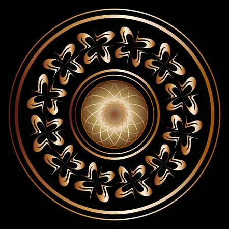 Lacy golden round frame on a black backgroundのイラスト素材