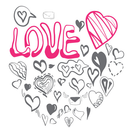 Hand drawn hearts. Design elements for Valentine's day Love is all you need. Inspirational quote about love. Typography card with black words at white backgroundのイラスト素材