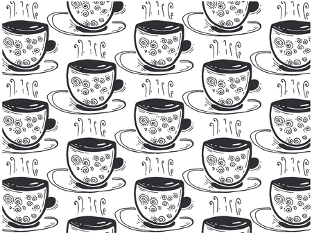 Stock illustration of a seamless pattern hand drawn tea pair, tea leaves, cubes on a white backgroundのイラスト素材