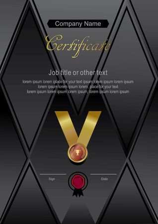 Black elegant certificate and gold ribbon and red waferのイラスト素材