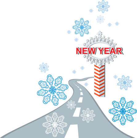 Pointer road in winter. The road to New Year. Merry Christmas. Christmas pointerのイラスト素材