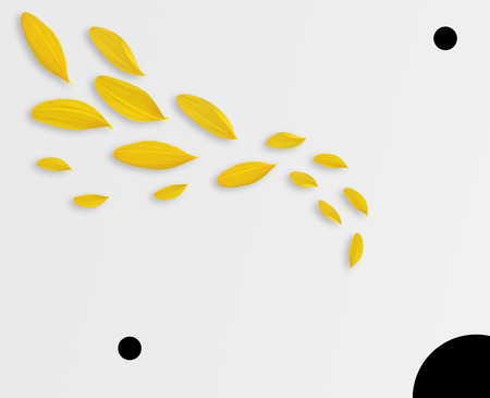 Yellow petals and black circles. Abstract background. Flat layの写真素材