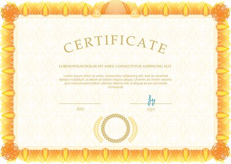 Orange guilloche bright border. Official orange certificateのイラスト素材