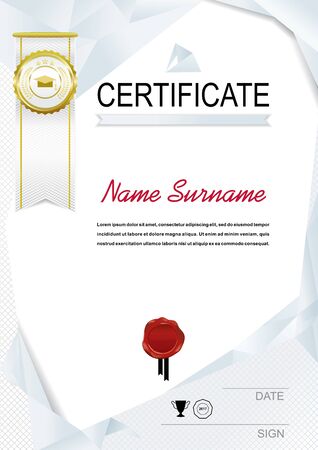 White official certificate with white triangle design elements. White emblem and white ribbonのイラスト素材