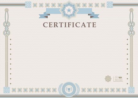 Beige official guilloche certificate. Blue design elements.のイラスト素材