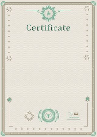 Beige official guilloche certificate. Beige green guilloche design elements. EPS 8のイラスト素材