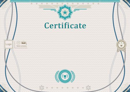 Beige official certificate. Turquoise guilloche design elements and curved frame. EPS 8のイラスト素材