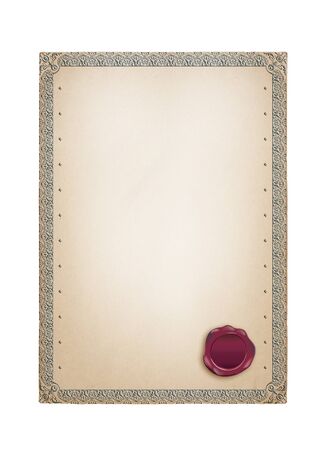 Grunge certificate and wafer. Old paper and ornamental borderの写真素材